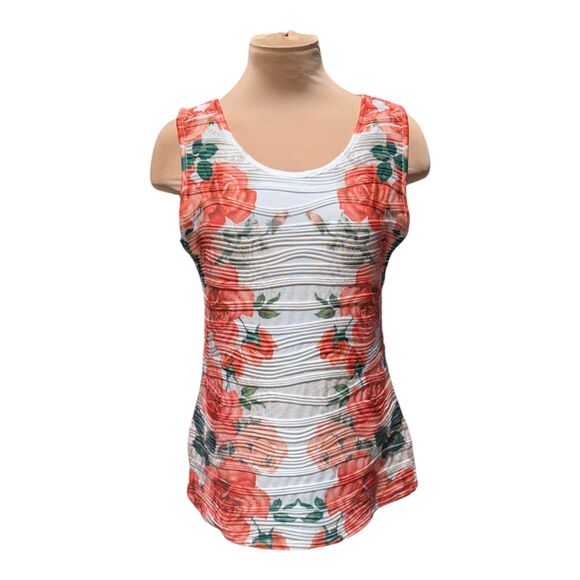 Memuse Tank Top Floral  Multi-colored Textured Woman’s Size Large Casual Pretty - Picture 1 of 8